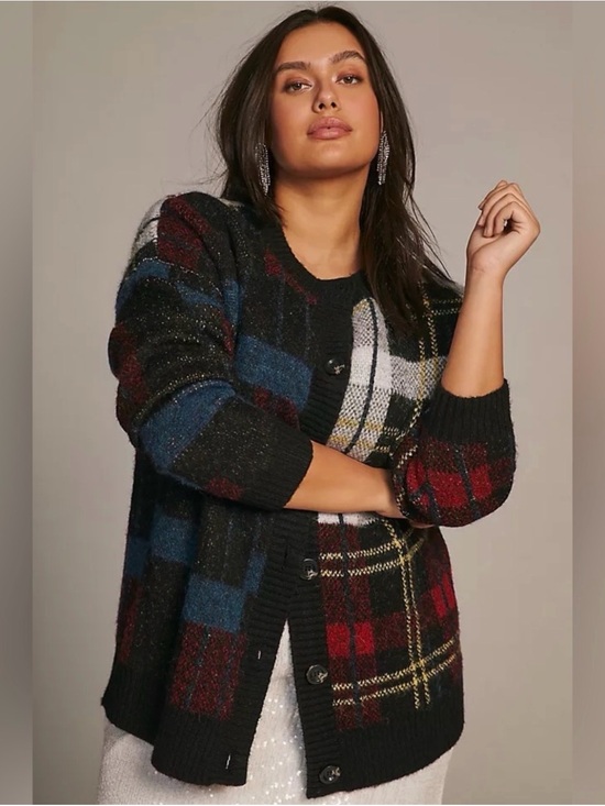 Anthropologie Sweaters - Anthropologie | RD Style Plaid Button-Front Cardigan Sweater - Black Multi